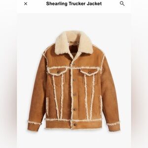 Men's Levi Strauss Premium Denim Tan Shearling Trucker Jacket-Fits Small Female
